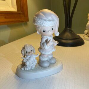 Precious Moments Porcelain Figurine "Wishing You a Ho Ho Ho" Boy & Dog 1992